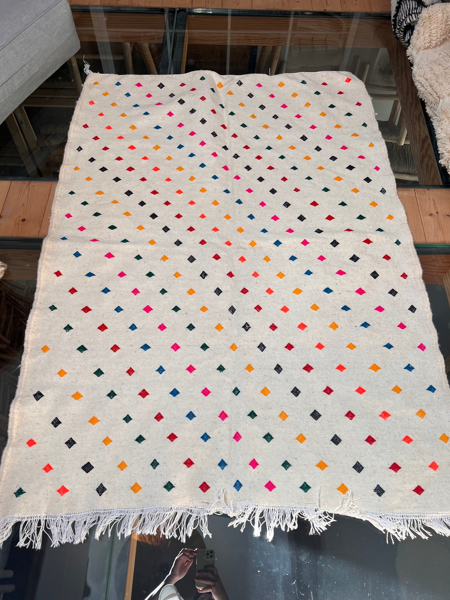 Tapis kilim crème et multicolore