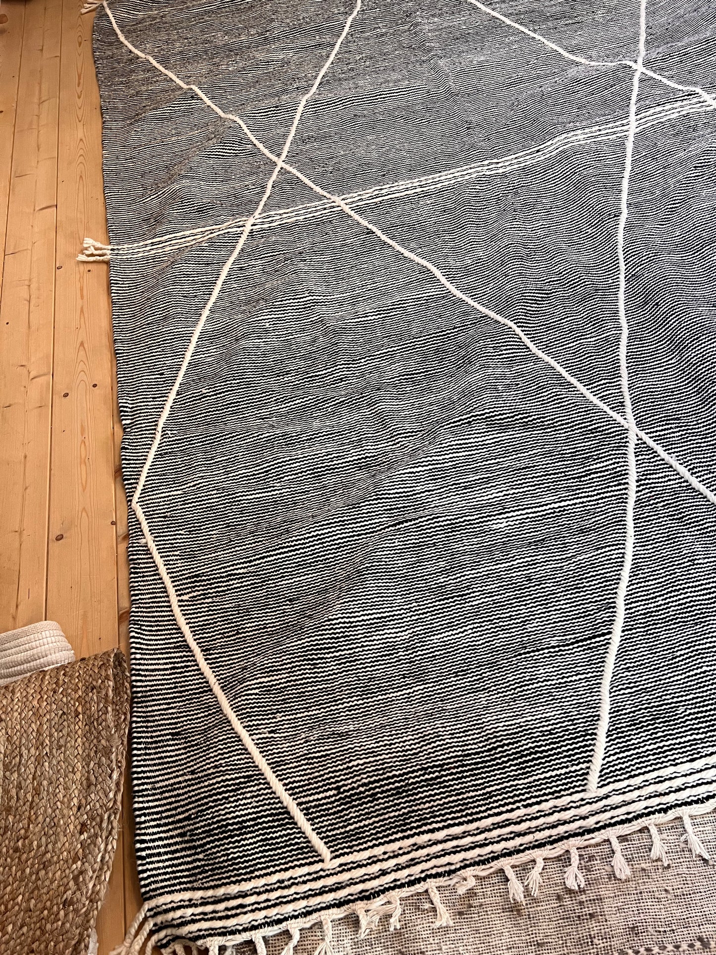Tapis kilim L noir et blanc 207/304cm