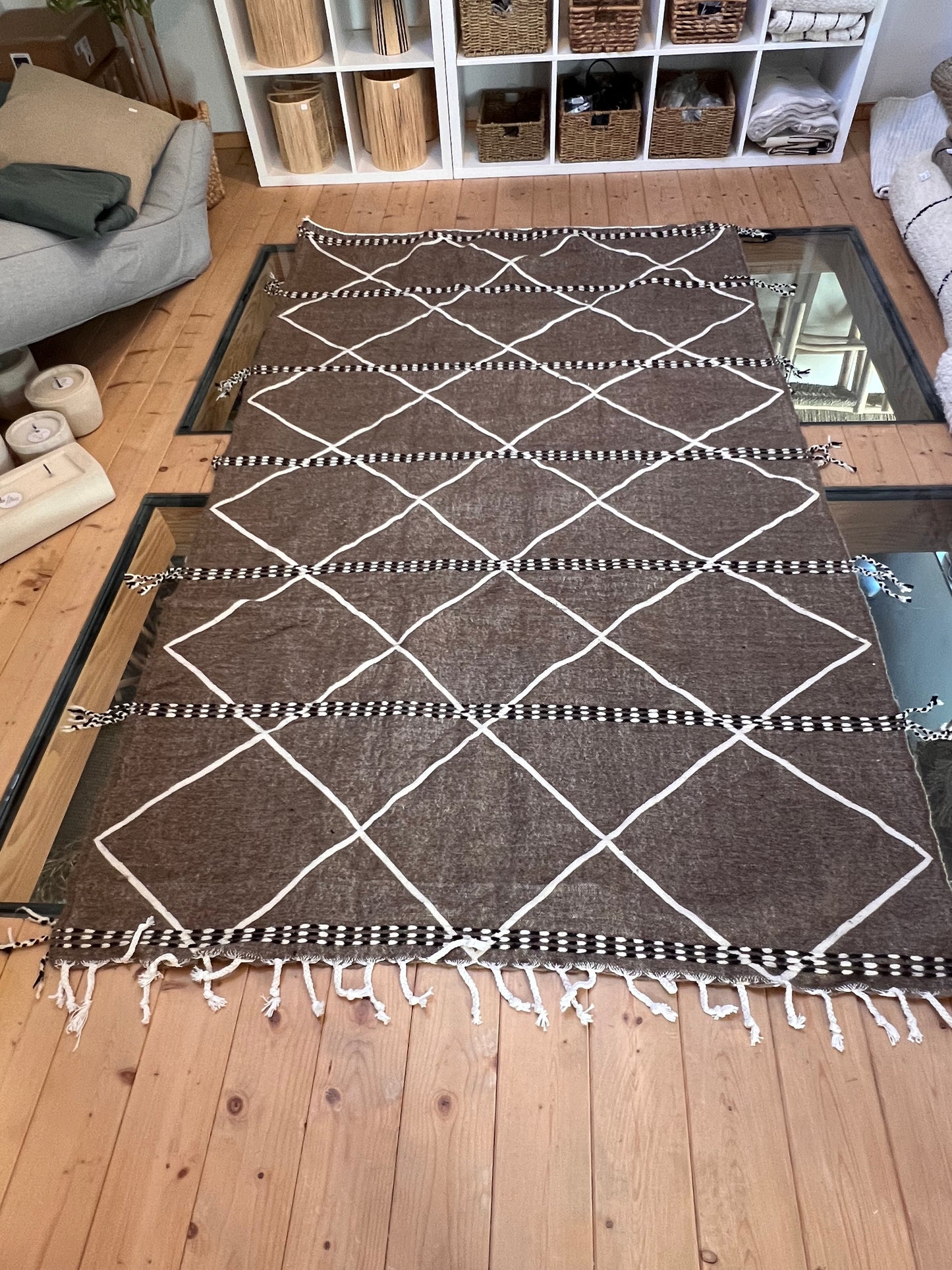 Tapis kilim taupe & blanc 150/246cm