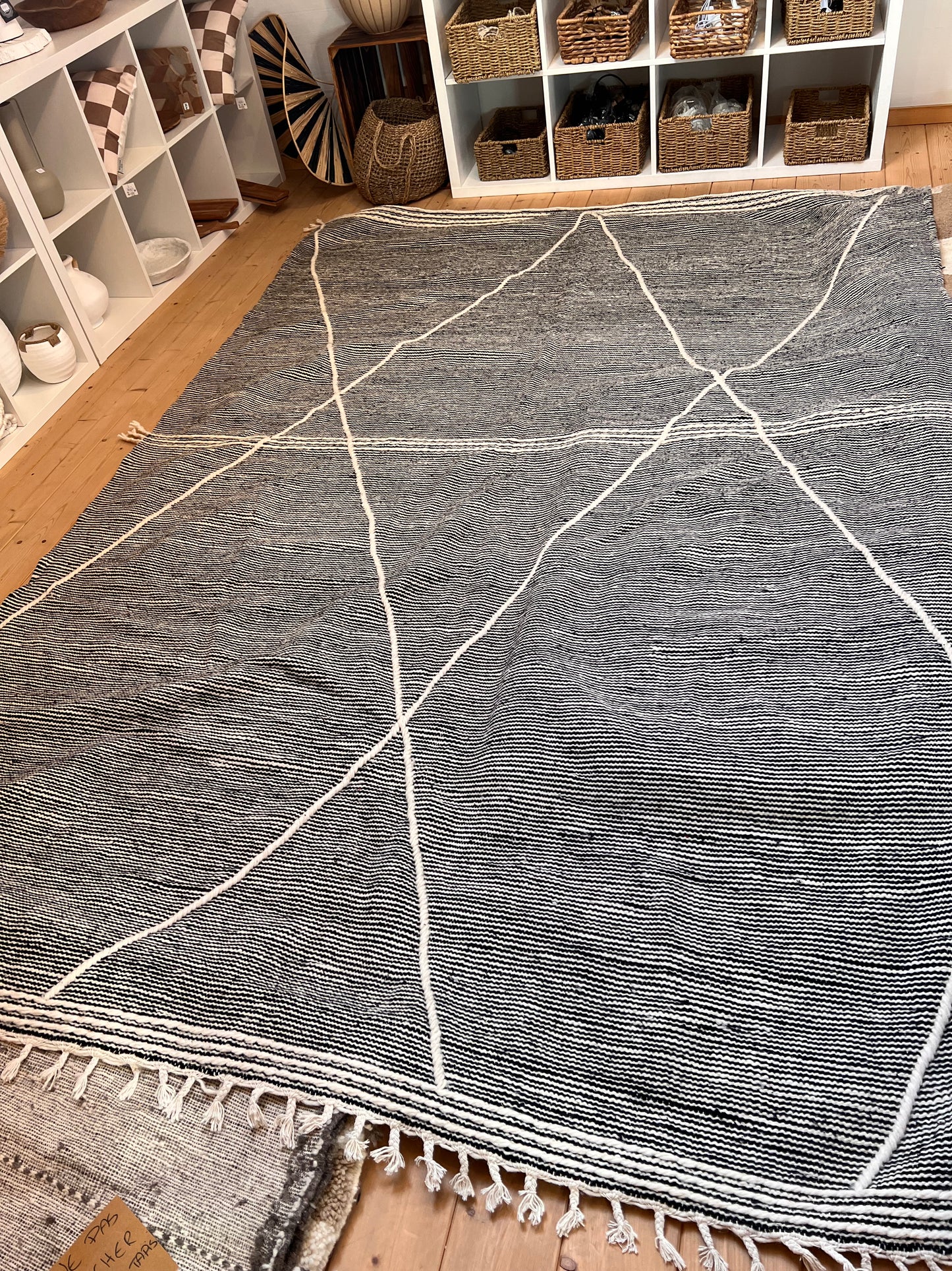 Tapis kilim L noir et blanc 207/304cm