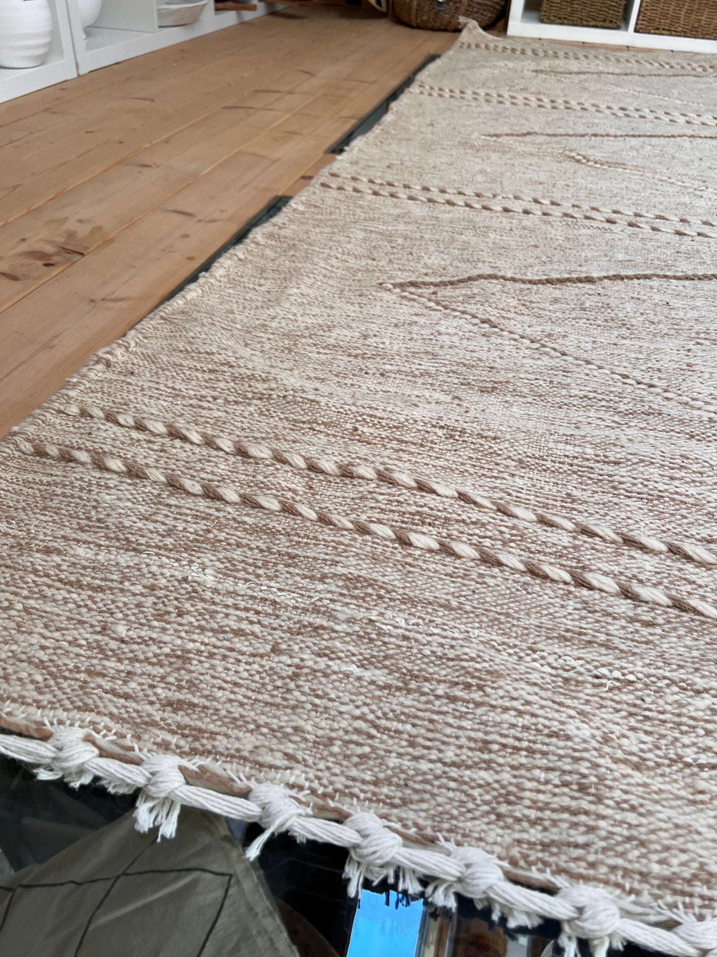 Tapis kilim M beige et blanc 158/247cm