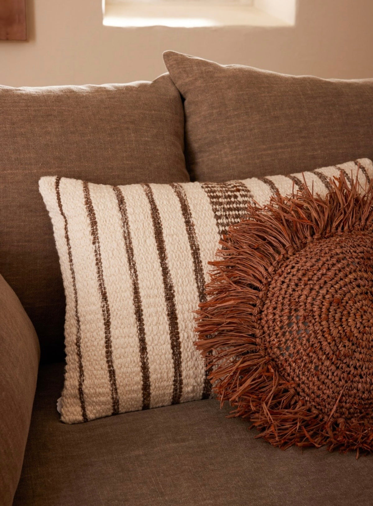 Coussin rect. ligné marron
