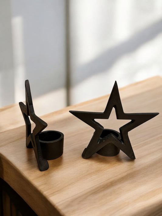 Bougeoir étoile métallique noir