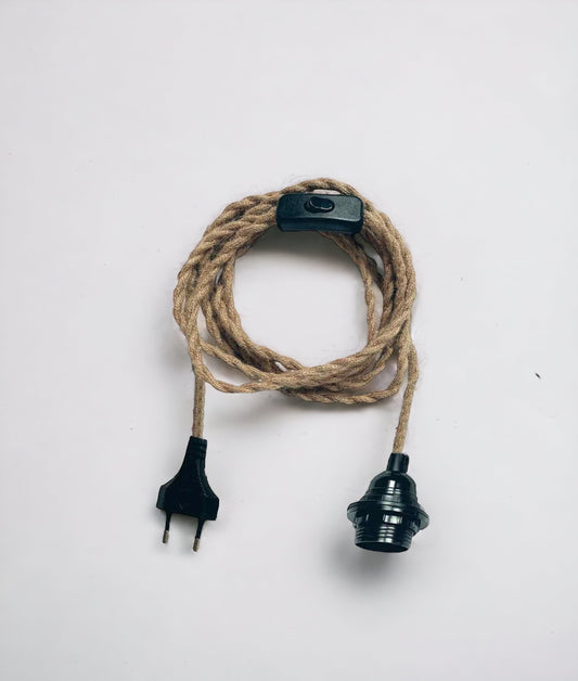 Suspension douille noir et câble naturel 300cm avec interrupteur