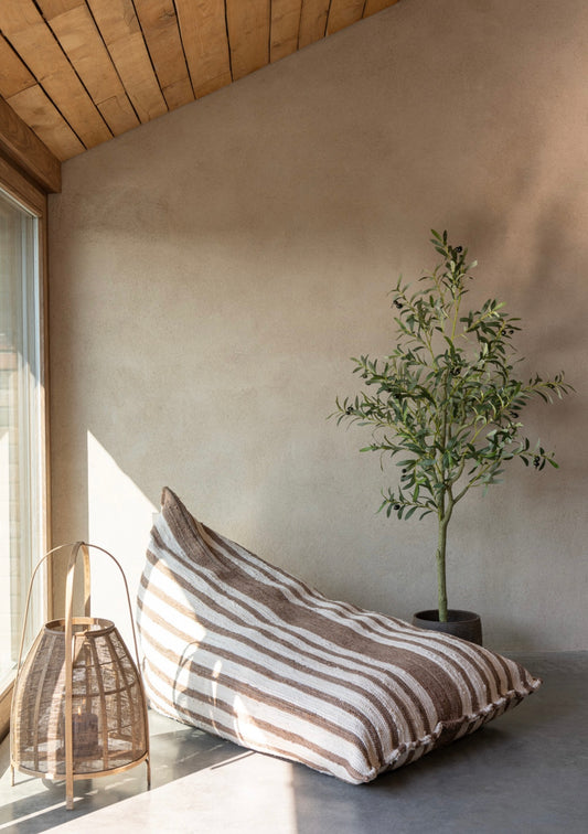 Pouf poire marron blanc beige