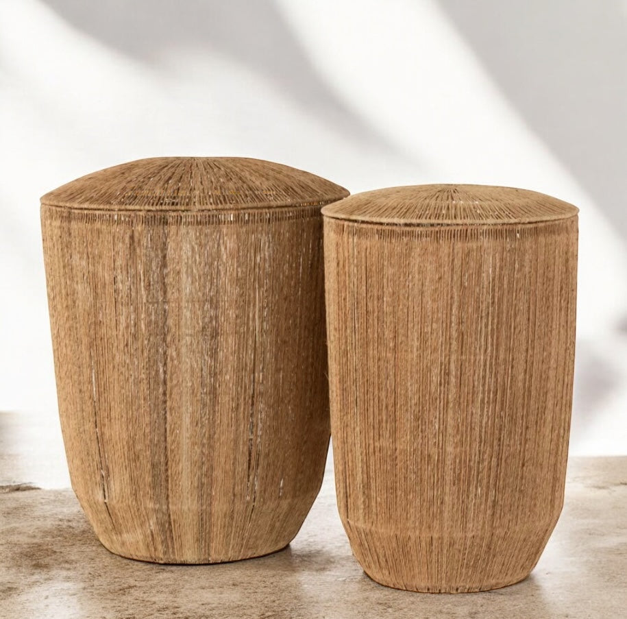 Panier jute naturelle couvercle