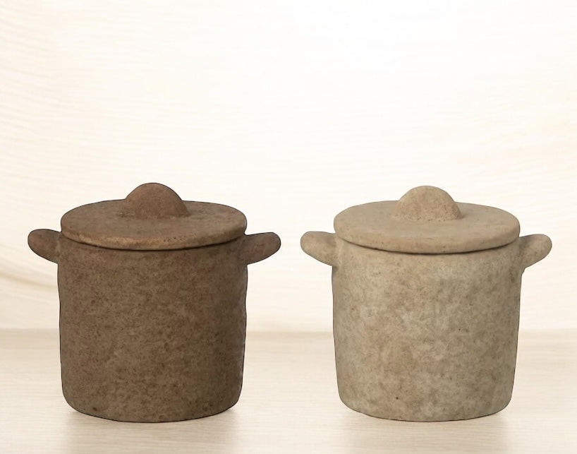 Pot décoratif ciment marron et beige
