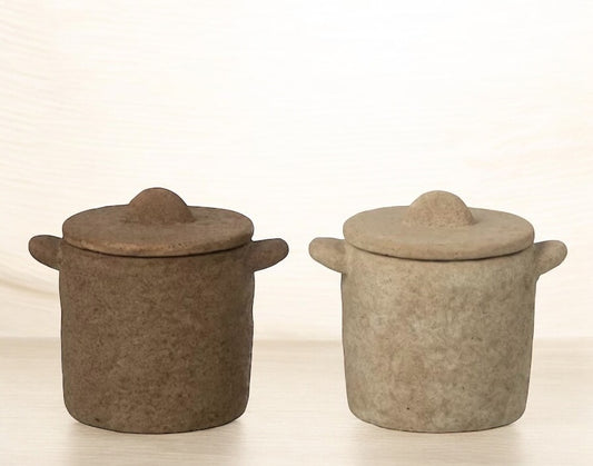 Pot décoratif ciment marron et beige