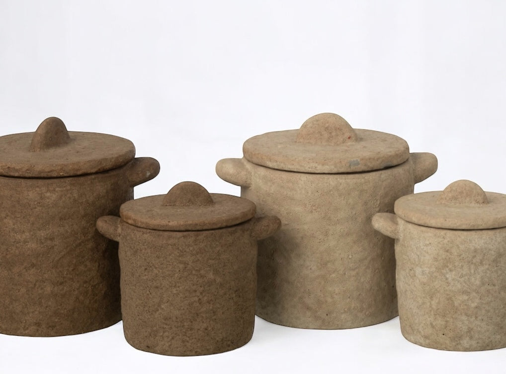 Pot décoratif ciment marron et beige