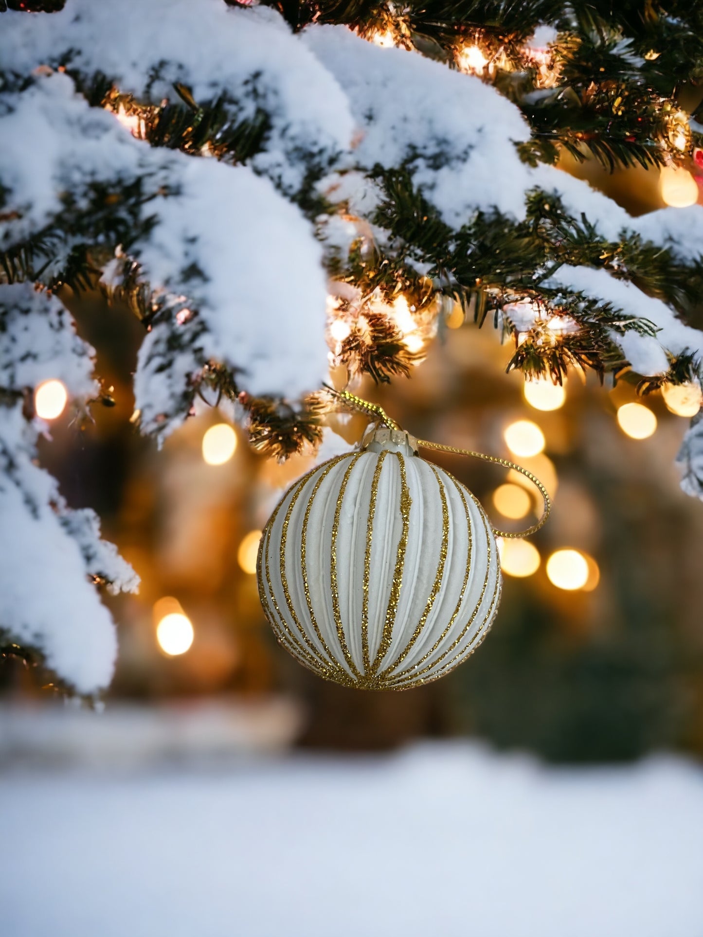 Boule de Noël en verre blanc & doré