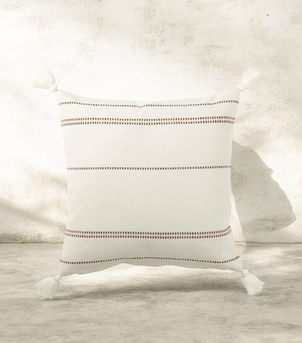 Coussin blanc•marron ligné
