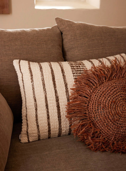 Coussin rect. ligné marron