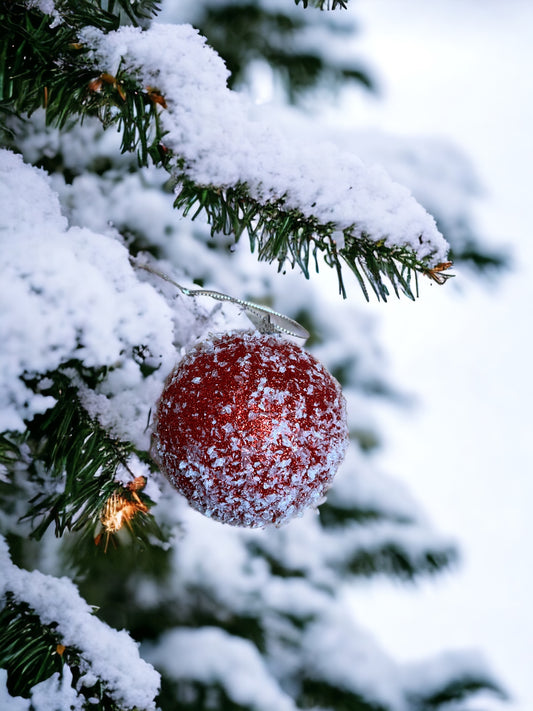 Boule rouge avec flocons